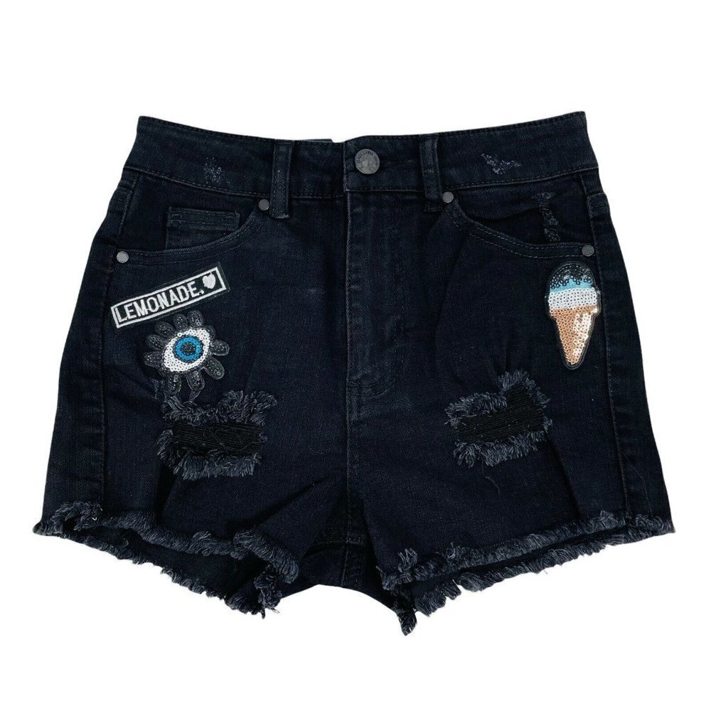 Cest Toi Black Label Jean Shorts High Waist Booties Women Size S Distress Cutoff